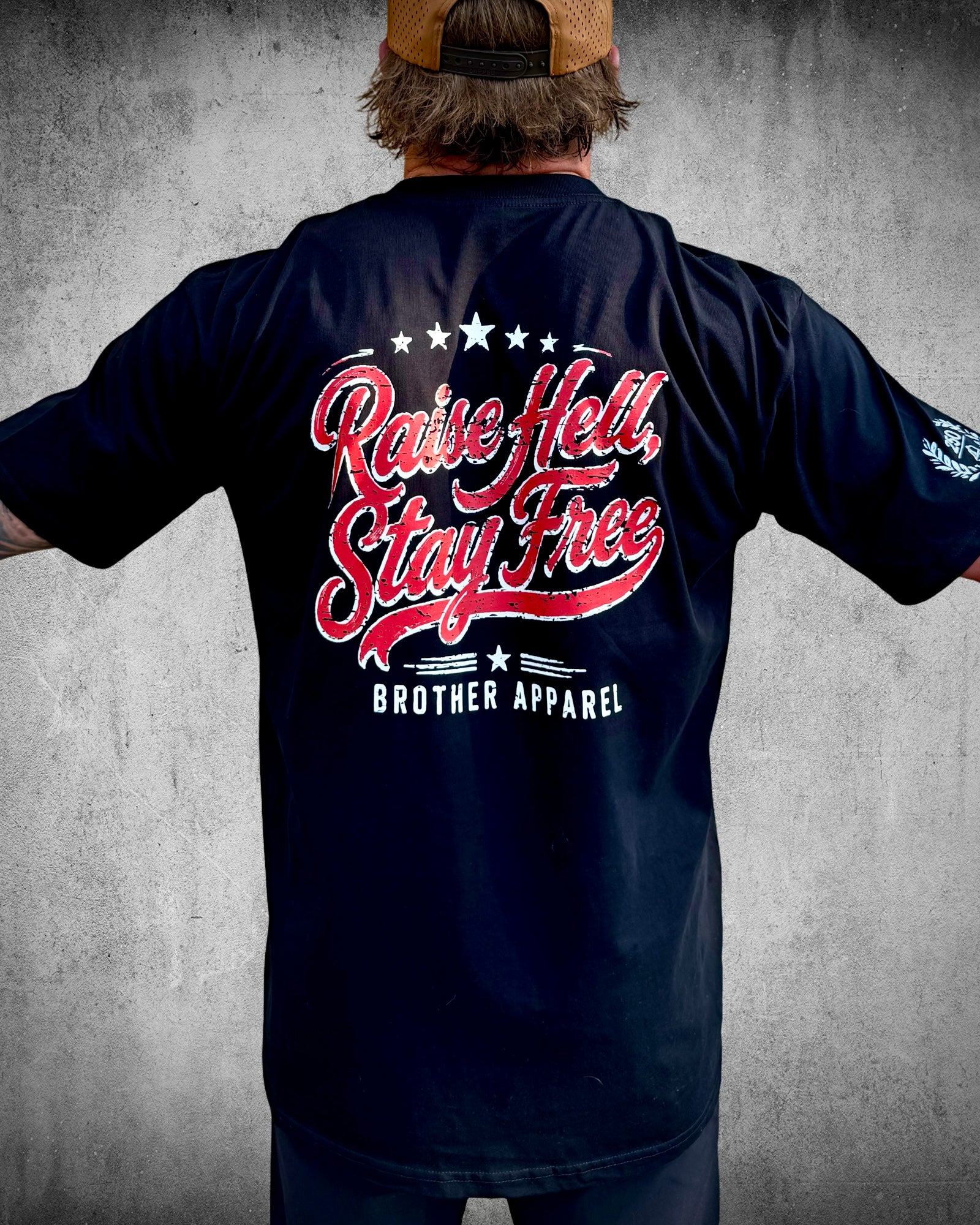 Black Raise Hell Stay Free Patriotic Graphic Tee back graphic by Brother Apparel