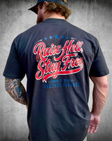 Charcoal Raise Hell Stay Free Patriotic Graphic Tee back graphic by Brother Apparel