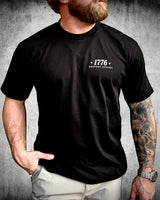 Black 1776 Because of the Brave Patriotic Tee front by Brother Apparel