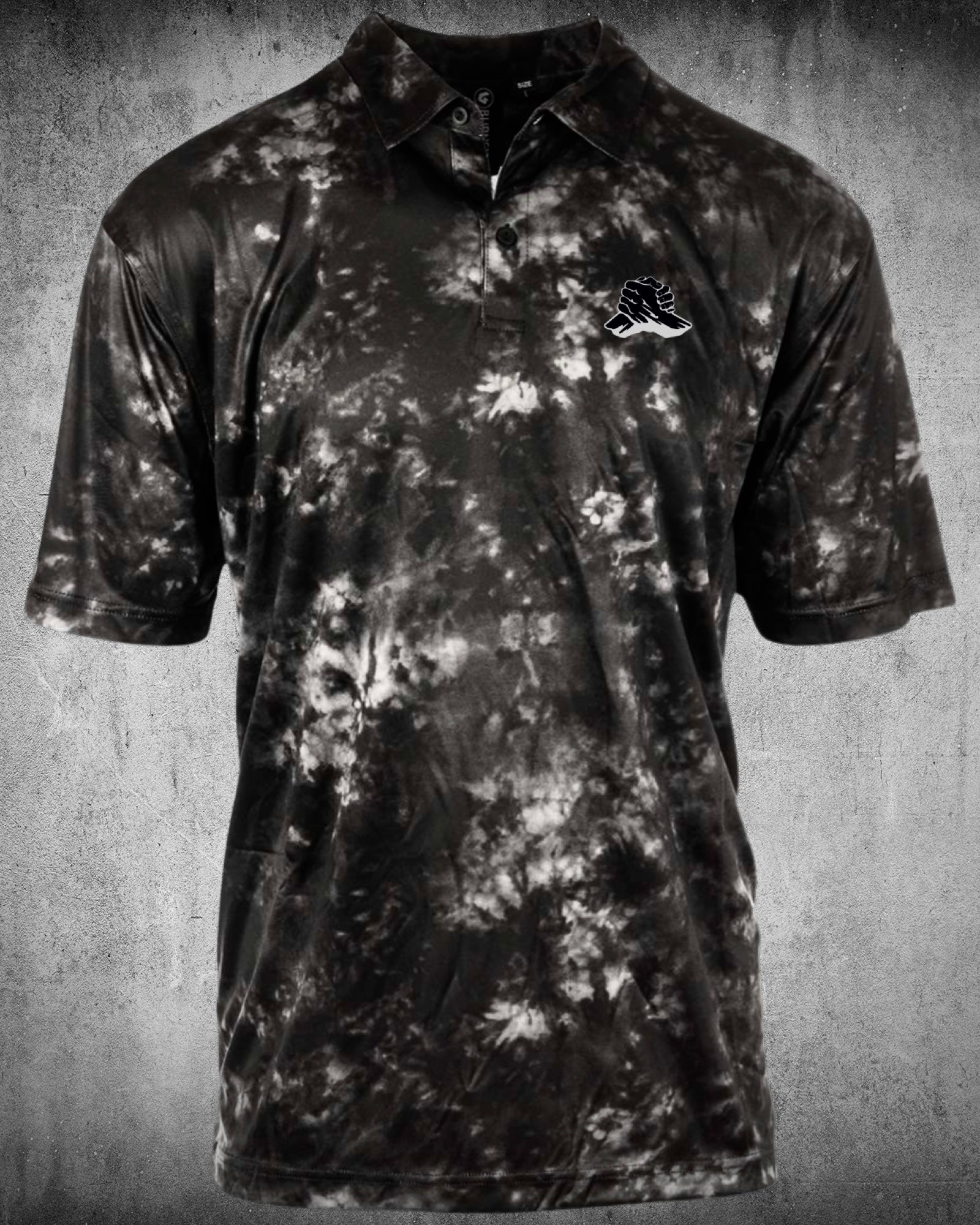 The Liberty Polo – Black Tie-Dye front view, patriotic performance polo by Brother Apparel