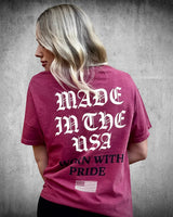 Worn With Pride unisex t-shirt with bold Made in the USA graphic print.