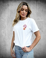 Loud, Intelligent & True women’s crop tee with Zippo lighter chest graphic featuring “Brother” in the flame.