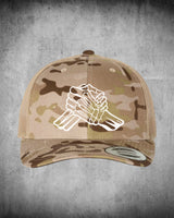 Brother Apparel Skeleton Hands Logo Trucker Hat in Multicam Arid/Tan
