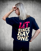 LIT Since Day One women’s black tee back graphic